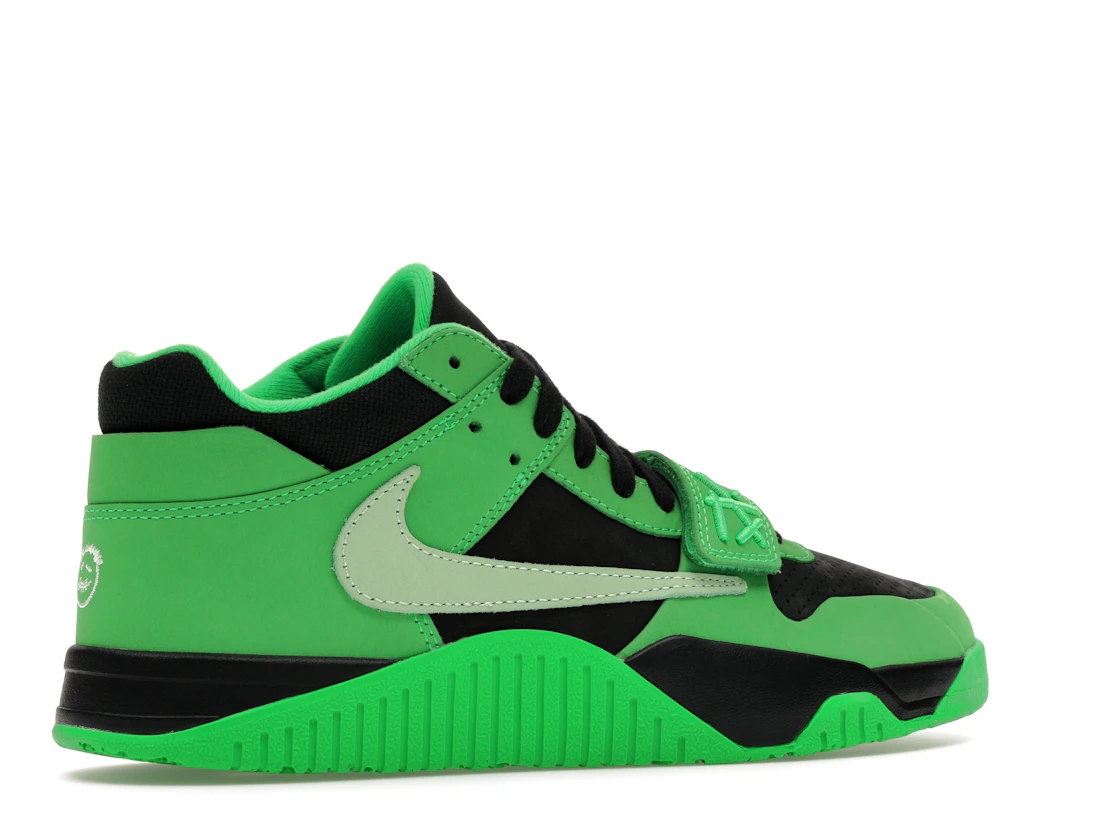 Vue 34 de Jordan CJ1 T-Rexx Travis Scott Green Spark